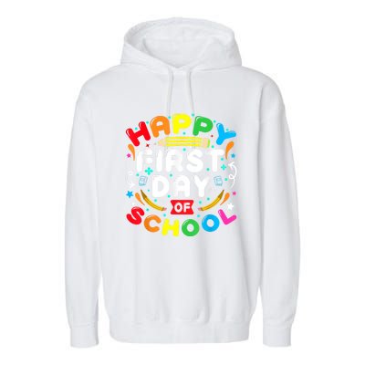 Back To School Happy First Day Of School Teacher Student Kids Garment-Dyed Fleece Hoodie