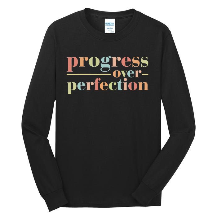 Back To School Progress Over Perfection Vintage Teachers Tall Long Sleeve T-Shirt