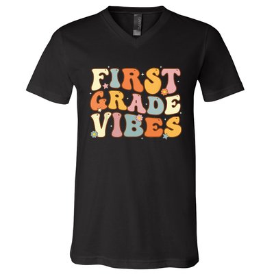 Back To School First Grade Vibes Student Teacher V-Neck T-Shirt