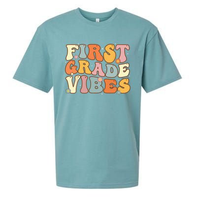 Back To School First Grade Vibes Student Teacher Sueded Cloud Jersey T-Shirt