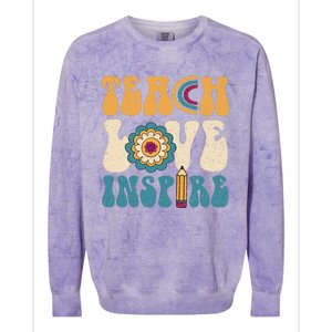 Back To School Teach Love Inspire Retro Teachers Colorblast Crewneck Sweatshirt