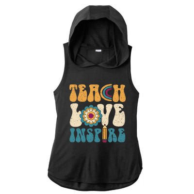 Back To School Teach Love Inspire Retro Teachers Ladies PosiCharge Tri-Blend Wicking Draft Hoodie Tank