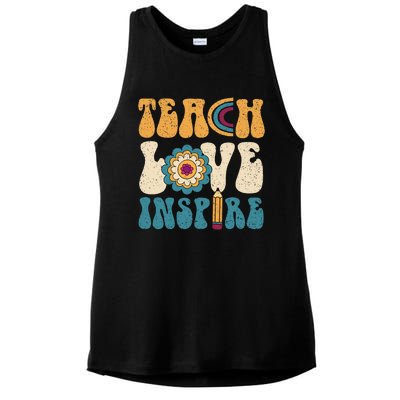 Back To School Teach Love Inspire Retro Teachers Ladies PosiCharge Tri-Blend Wicking Tank