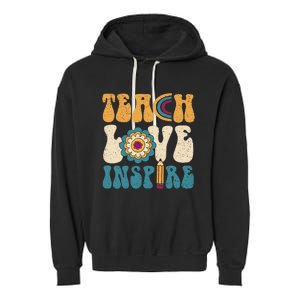 Back To School Teach Love Inspire Retro Teachers Garment-Dyed Fleece Hoodie