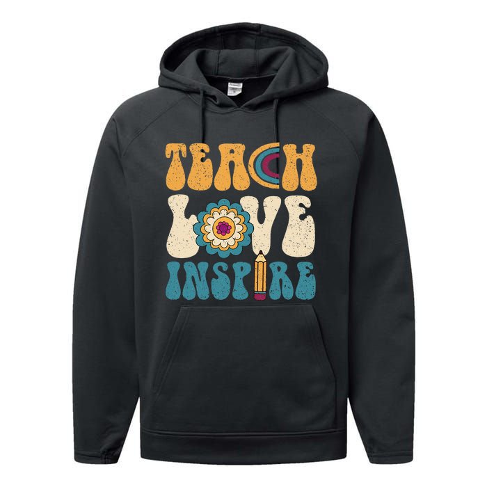 Back To School Teach Love Inspire Retro Teachers Performance Fleece Hoodie