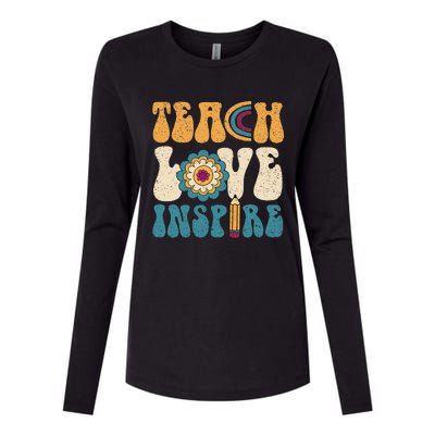 Back To School Teach Love Inspire Retro Teachers Womens Cotton Relaxed Long Sleeve T-Shirt