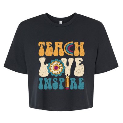 Back To School Teach Love Inspire Retro Teachers Bella+Canvas Jersey Crop Tee