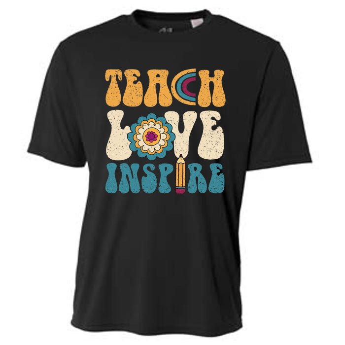 Back To School Teach Love Inspire Retro Teachers Cooling Performance Crew T-Shirt