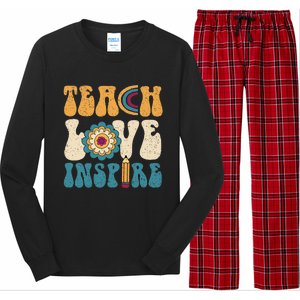 Back To School Teach Love Inspire Retro Teachers Long Sleeve Pajama Set