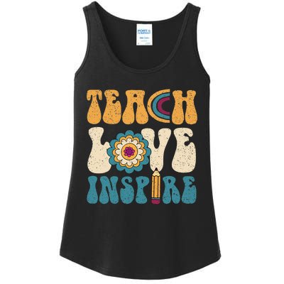 Back To School Teach Love Inspire Retro Teachers Ladies Essential Tank