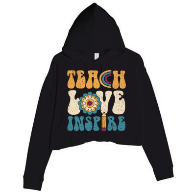 Back To School Teach Love Inspire Retro Teachers Crop Fleece Hoodie