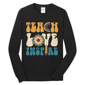 Back To School Teach Love Inspire Retro Teachers Tall Long Sleeve T-Shirt