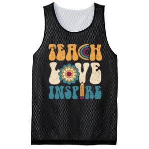 Back To School Teach Love Inspire Retro Teachers Mesh Reversible Basketball Jersey Tank