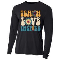 Back To School Teach Love Inspire Retro Teachers Cooling Performance Long Sleeve Crew