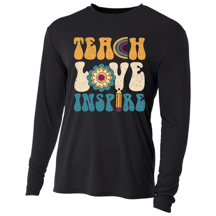 Back To School Teach Love Inspire Retro Teachers Cooling Performance Long Sleeve Crew