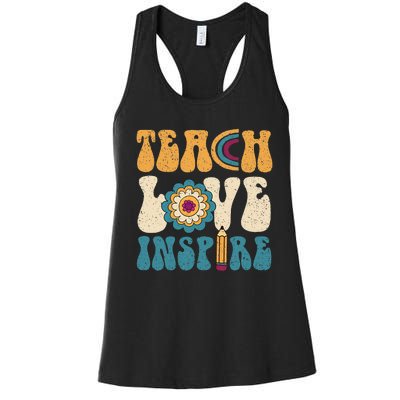 Back To School Teach Love Inspire Retro Teachers Women's Racerback Tank