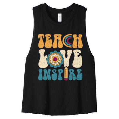 Back To School Teach Love Inspire Retro Teachers Women's Racerback Cropped Tank