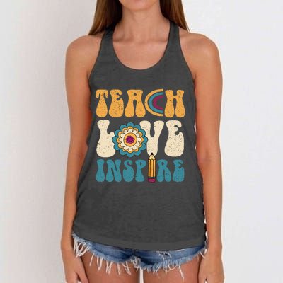 Back To School Teach Love Inspire Retro Teachers Women's Knotted Racerback Tank