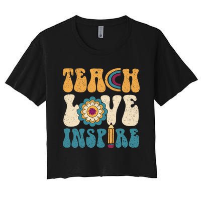 Back To School Teach Love Inspire Retro Teachers Women's Crop Top Tee