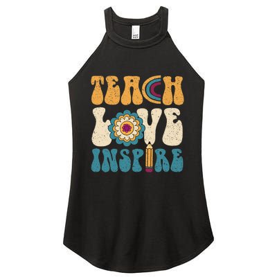 Back To School Teach Love Inspire Retro Teachers Women's Perfect Tri Rocker Tank