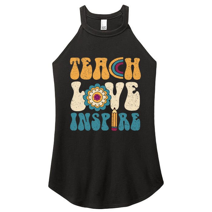 Back To School Teach Love Inspire Retro Teachers Women's Perfect Tri Rocker Tank