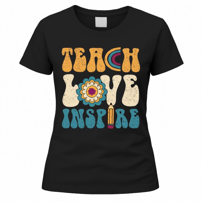 Back To School Teach Love Inspire Retro Teachers Women's T-Shirt