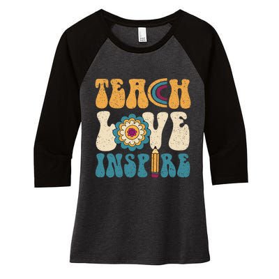 Back To School Teach Love Inspire Retro Teachers Women's Tri-Blend 3/4-Sleeve Raglan Shirt