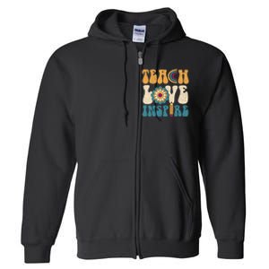 Back To School Teach Love Inspire Retro Teachers Full Zip Hoodie