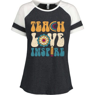 Back To School Teach Love Inspire Retro Teachers Enza Ladies Jersey Colorblock Tee