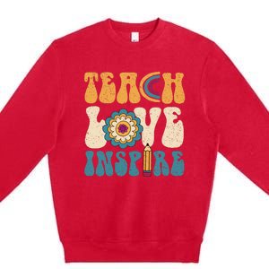 Back To School Teach Love Inspire Retro Teachers Premium Crewneck Sweatshirt