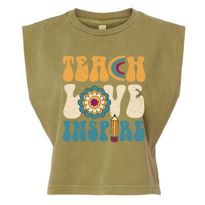 Back To School Teach Love Inspire Retro Teachers Garment-Dyed Women's Muscle Tee