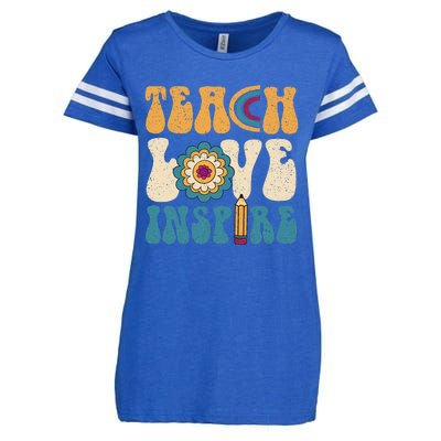 Back To School Teach Love Inspire Retro Teachers Enza Ladies Jersey Football T-Shirt