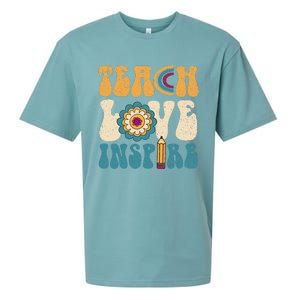 Back To School Teach Love Inspire Retro Teachers Sueded Cloud Jersey T-Shirt