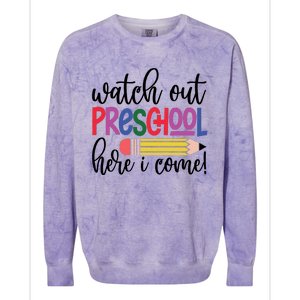 Back To School Watch Out Kindergarten Here I Come School Vibes 1st Day Of School Colorblast Crewneck Sweatshirt