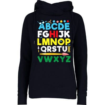 Back To School Alphabet Kindergarten Teacher Womens Funnel Neck Pullover Hood