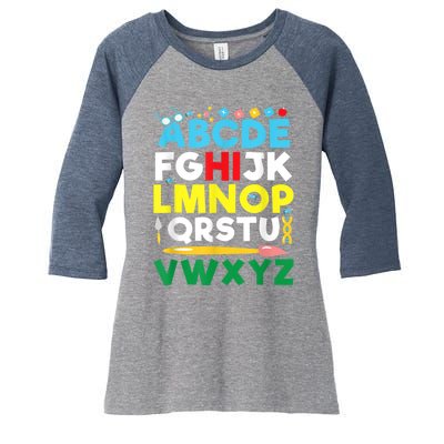 Back To School Alphabet Kindergarten Teacher Women's Tri-Blend 3/4-Sleeve Raglan Shirt