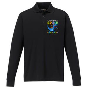 Back To School Dino I'm Ready To Crush Kindergarten Dinosaur Performance Long Sleeve Polo