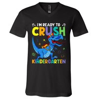 Back To School Dino I'm Ready To Crush Kindergarten Dinosaur V-Neck T-Shirt