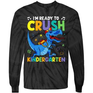 Back To School Dino I'm Ready To Crush Kindergarten Dinosaur Tie-Dye Long Sleeve Shirt