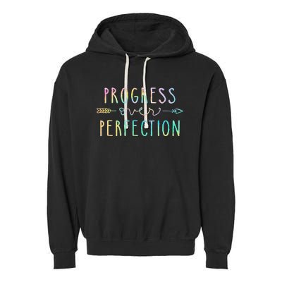 Back To School Progress Over Perfection Motivational Gifts Garment-Dyed Fleece Hoodie