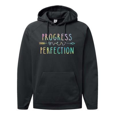 Back To School Progress Over Perfection Motivational Gifts Performance Fleece Hoodie