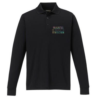 Back To School Progress Over Perfection Motivational Gifts Performance Long Sleeve Polo