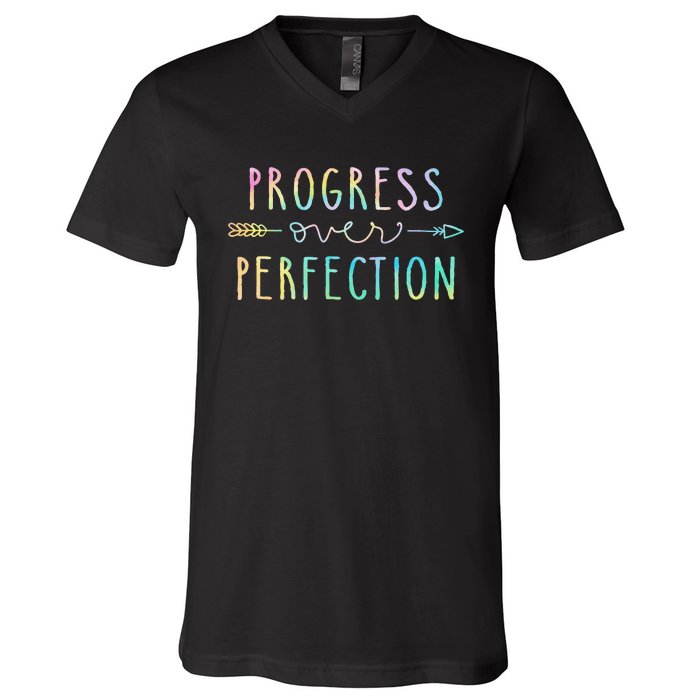 Back To School Progress Over Perfection Motivational Gifts V-Neck T-Shirt