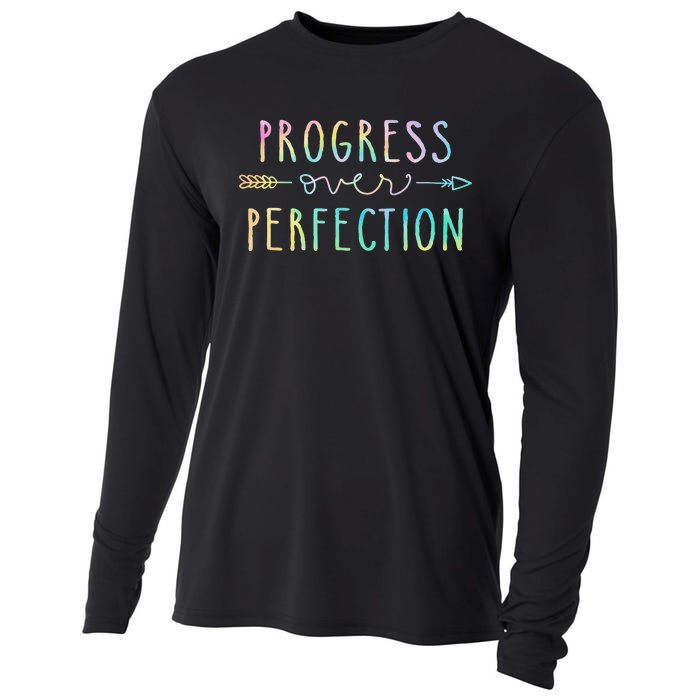 Back To School Progress Over Perfection Motivational Gifts Cooling Performance Long Sleeve Crew