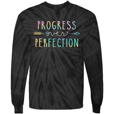 Back To School Progress Over Perfection Motivational Gifts Tie-Dye Long Sleeve Shirt