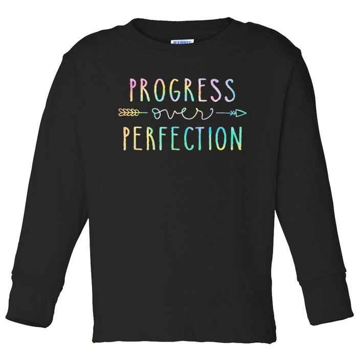 Back To School Progress Over Perfection Motivational Gifts Toddler Long Sleeve Shirt