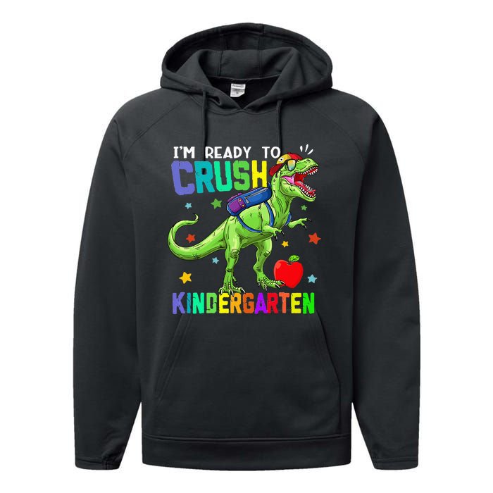 back to school dinosaur im ready to crush kindergarten Performance Fleece Hoodie