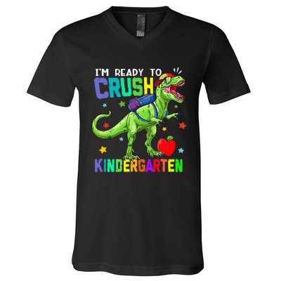 back to school dinosaur im ready to crush kindergarten V-Neck T-Shirt