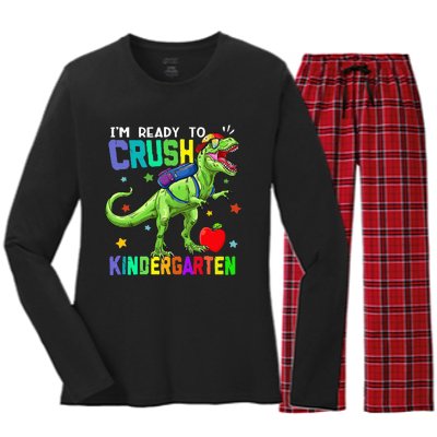 back to school dinosaur im ready to crush kindergarten Women's Long Sleeve Flannel Pajama Set 