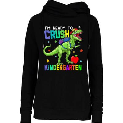 back to school dinosaur im ready to crush kindergarten Womens Funnel Neck Pullover Hood